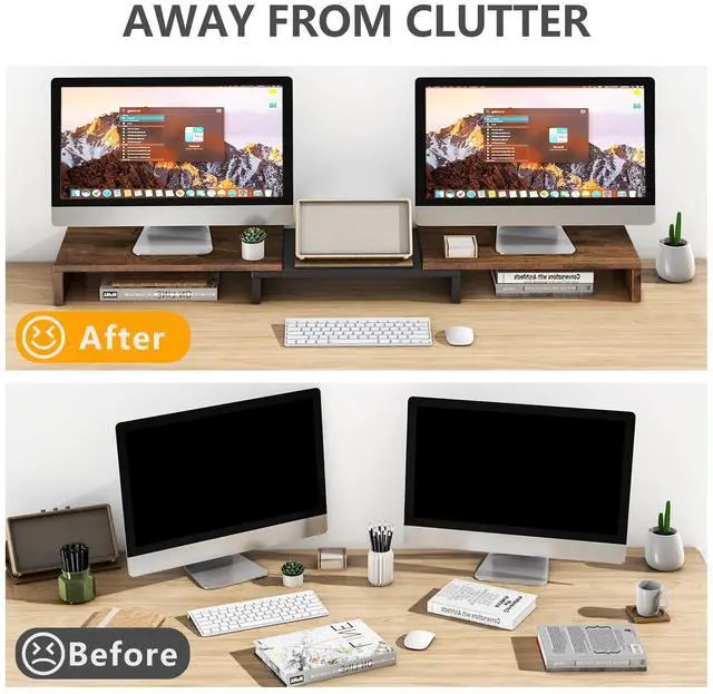 Alt view image 2 of 5 - TAVR Dual Monitor Stand Riser, Computer Monitor Stands for 2 Monitors, Extra Long Multifunctional Desktop Organizer Riser for Computer, Laptop, PC, Printer, TV, Max 43.3" Length, Rustic Brown