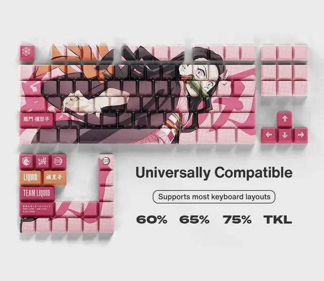 Alt view image 5 of 5 - Demon Slayer Kimetsu No Yaiba Nezuko Full Art PBT Dye Sublimation Keycaps for Mechanical Gaming Keyboards, Cherry MX Switches, Custom Side Print, ANSI ISO Support, US Layout - Officially Licensed