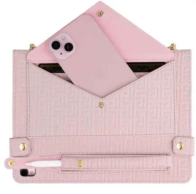 Alt view image 3 of 5 - Handbag Case for iPad 9th 8th 7th Gen 10.2"/Air 3 2019/Pro 10.5, Techcircle Elegant Crossbody Folio Stand Wallet Case w/Pencil Holder, Card Slots, Hand Strap, Shoulder Strap, Baby Pink
