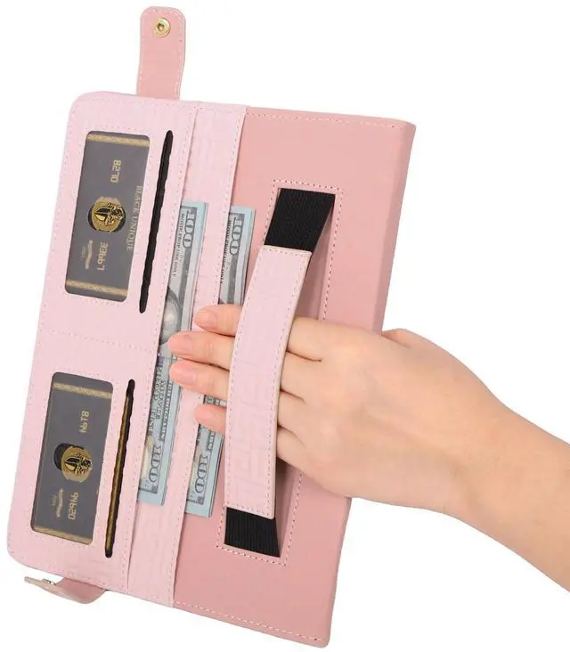 Alt view image 5 of 5 - Handbag Case for iPad 9th 8th 7th Gen 10.2"/Air 3 2019/Pro 10.5, Techcircle Elegant Crossbody Folio Stand Wallet Case w/Pencil Holder, Card Slots, Hand Strap, Shoulder Strap, Baby Pink