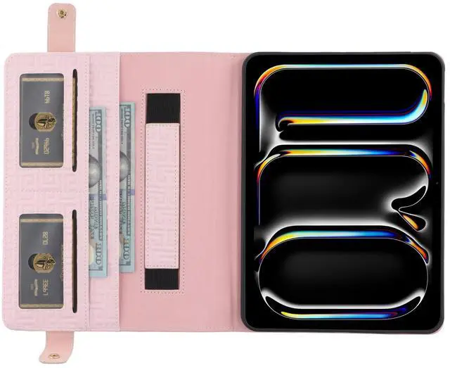 Alt view image 4 of 5 - Handbag Case for iPad 9th 8th 7th Gen 10.2"/Air 3 2019/Pro 10.5, Techcircle Elegant Crossbody Folio Stand Wallet Case w/Pencil Holder, Card Slots, Hand Strap, Shoulder Strap, Baby Pink