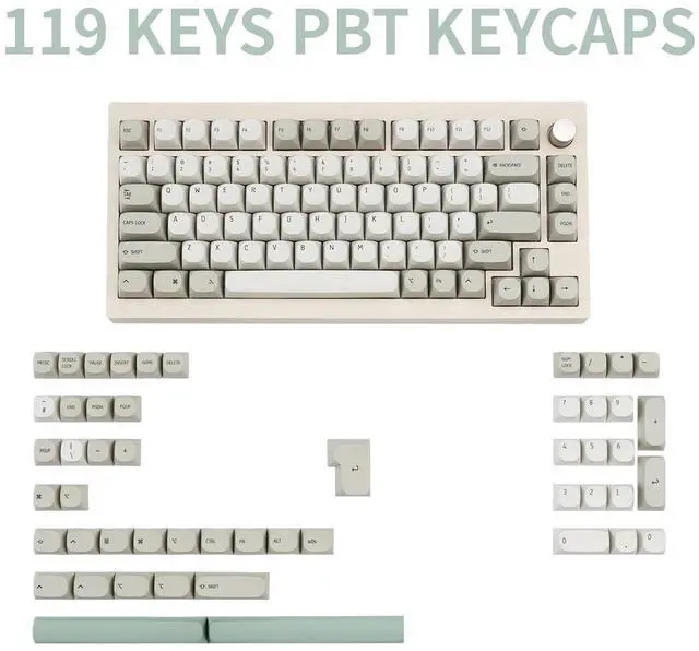 Alt view image 2 of 5 - TIMSEKER 119 Keys Retro Minimalist Keycap, PBT MA Profile Keycap Set, Retro White and Grey Keyboard Key Cap, Dye Sublimation Mac Style Custom Key Cap for ANSI/ISO Layout Mechanical Keyboard
