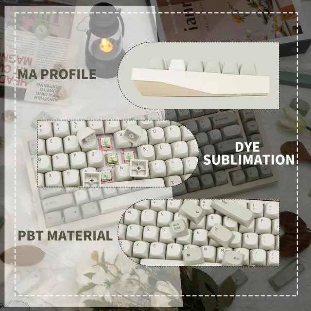 Alt view image 3 of 5 - TIMSEKER 119 Keys Retro Minimalist Keycap, PBT MA Profile Keycap Set, Retro White and Grey Keyboard Key Cap, Dye Sublimation Mac Style Custom Key Cap for ANSI/ISO Layout Mechanical Keyboard