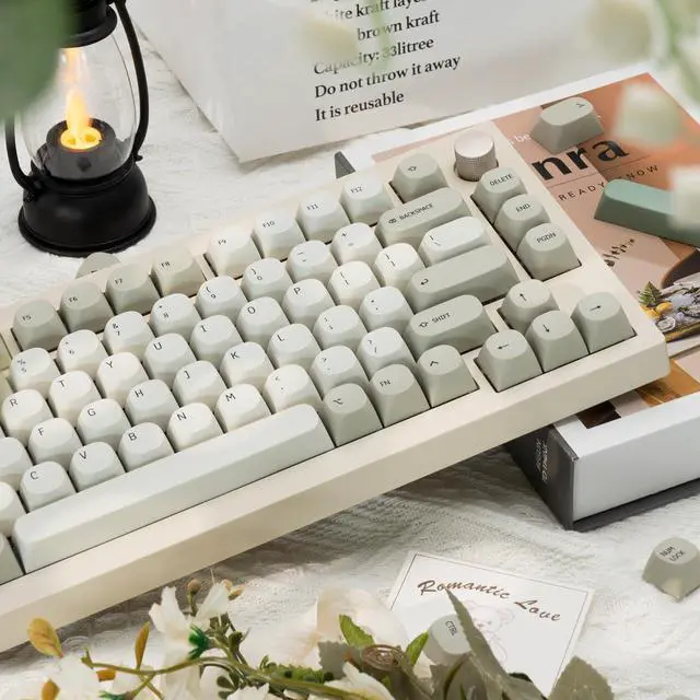 Alt view image 5 of 5 - TIMSEKER 119 Keys Retro Minimalist Keycap, PBT MA Profile Keycap Set, Retro White and Grey Keyboard Key Cap, Dye Sublimation Mac Style Custom Key Cap for ANSI/ISO Layout Mechanical Keyboard