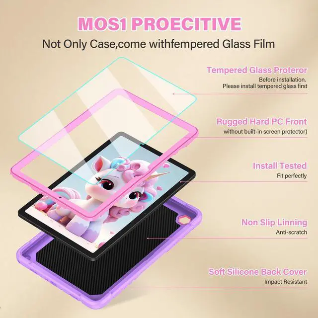 Alt view image 3 of 5 - TOMORRY Case for Samsung Galaxy Tab A9+/ A9 Plus 11 inch 2023 with Tempered Glass Screen Protector, Unicorn Stand Shoulder Strap, Shockproof Tablet Case Kids Girls (Purple)