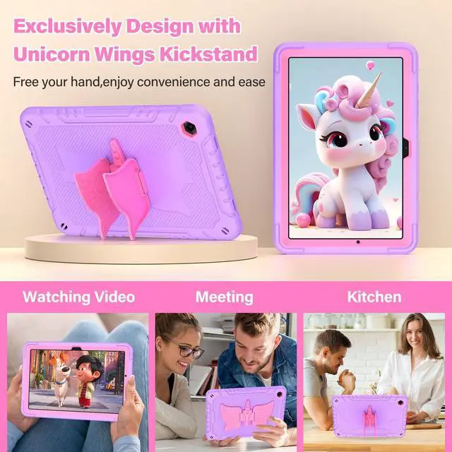 Alt view image 5 of 5 - TOMORRY Case for Samsung Galaxy Tab A9+/ A9 Plus 11 inch 2023 with Tempered Glass Screen Protector, Unicorn Stand Shoulder Strap, Shockproof Tablet Case Kids Girls (Purple)