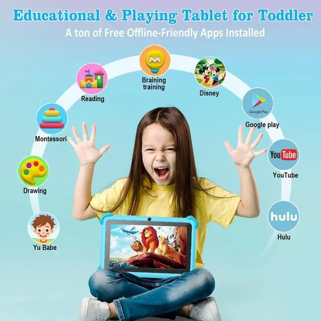 Alt view image 2 of 5 - Kids Tablet, 7 inch Tablet for Kids, 32GB Toddler Tablets with Case Included, Parental Control, Dual Camera, GMS, WiFi (Blue)