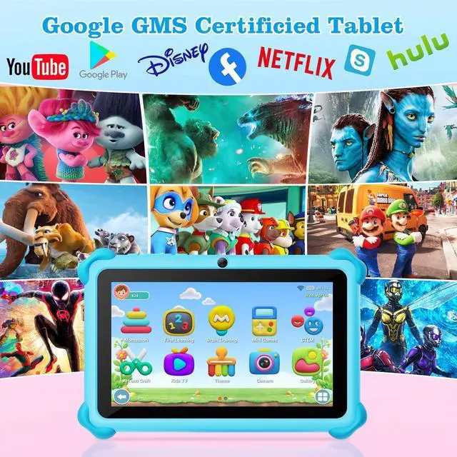Alt view image 3 of 5 - Kids Tablet, 7 inch Tablet for Kids, 32GB Toddler Tablets with Case Included, Parental Control, Dual Camera, GMS, WiFi (Blue)