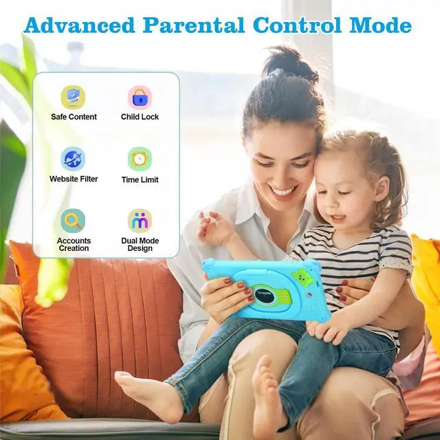 Alt view image 4 of 5 - Kids Tablet, 7 inch Tablet for Kids, 32GB Toddler Tablets with Case Included, Parental Control, Dual Camera, GMS, WiFi (Blue)