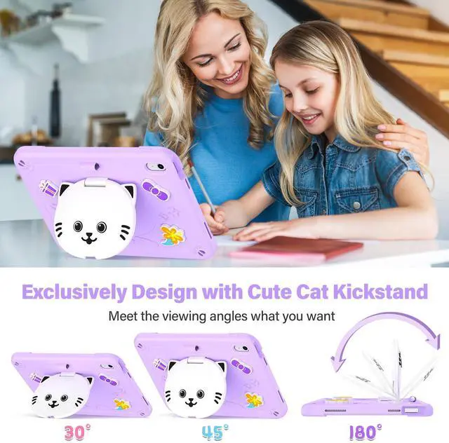 Alt view image 5 of 5 - TOMORRY Case for iPad (A16) 11th 2025 /10th Generation 10.9 Inch 2022 with Tempered Glass Screen Protector,Cat Stand & Pencil Holder Shoulder Strap,Shockproof for iPad Case 10th Gen kids Girls -Purple