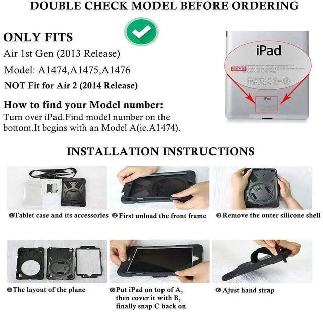 Alt view image 2 of 5 - iPad Air 1 Case for Kids 2013, TSQ Case for iPad Air 1st Generation 9.7 Inch Full Body Rugged Hybrid Rubber Protective Cover w/Swivel Stand Hand Grip Shoulder Strap for iPad Air 1st Gen Blue