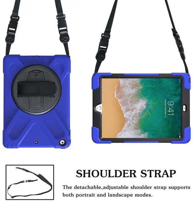 Alt view image 5 of 5 - iPad Air 1 Case for Kids 2013, TSQ Case for iPad Air 1st Generation 9.7 Inch Full Body Rugged Hybrid Rubber Protective Cover w/Swivel Stand Hand Grip Shoulder Strap for iPad Air 1st Gen Blue