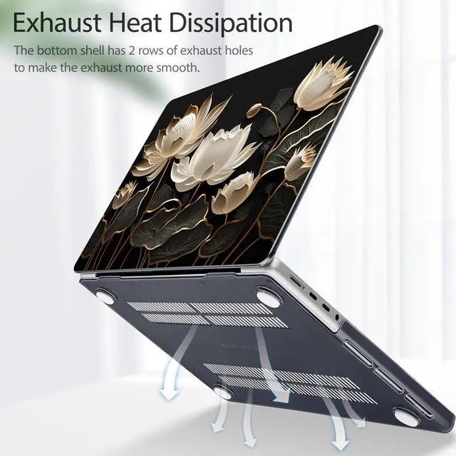 Alt view image 3 of 5 - Tuiklol for MacBook Pro 16 M4 Case 2024 2023 2022 2021 Release M4 A3403 A3186 M3 A2991 M2 A2780 M1 A2485 Pro/Max with Retina Display Touch ID Plastic Hard Shell Case + Screen Protector,Lotus Bud