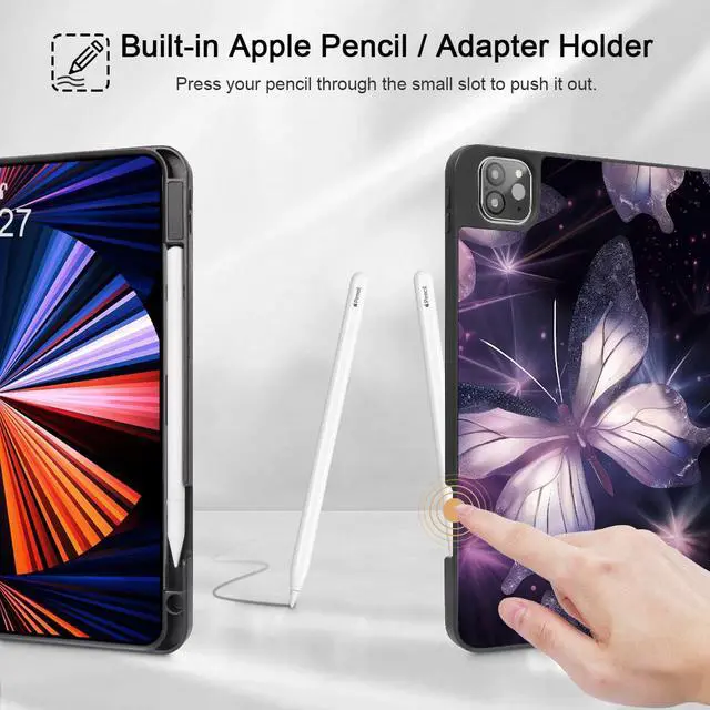 Alt view image 3 of 5 - Tuiklol for iPad Pro 13 inch 2025 2024 Release M5/M4 Chip - Built in Pencil Holder Ultra Retina Slim Protective Stand Back Cover with Smart Trifold Stand Auto Wake/Sleep, Butterfly