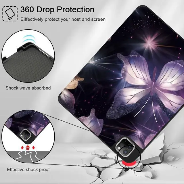 Alt view image 5 of 5 - Tuiklol for iPad Pro 13 inch 2025 2024 Release M5/M4 Chip - Built in Pencil Holder Ultra Retina Slim Protective Stand Back Cover with Smart Trifold Stand Auto Wake/Sleep, Butterfly