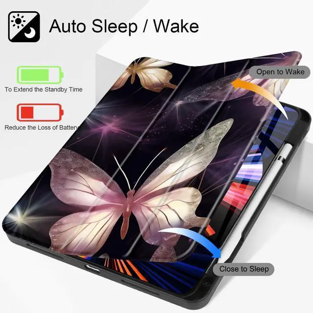 Alt view image 2 of 5 - Tuiklol for iPad Pro 13 inch 2025 2024 Release M5/M4 Chip - Built in Pencil Holder Ultra Retina Slim Protective Stand Back Cover with Smart Trifold Stand Auto Wake/Sleep, Butterfly