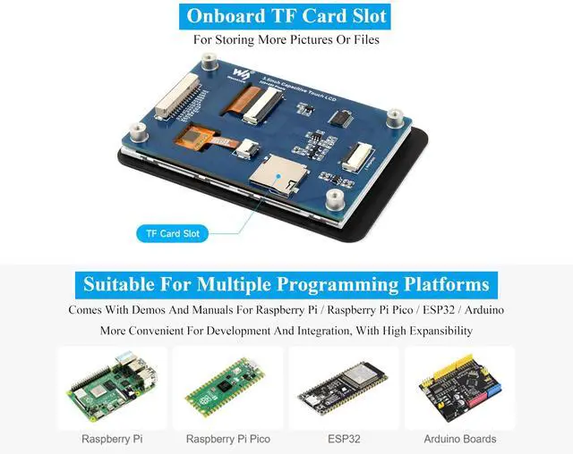 Alt view image 5 of 5 - 3.5inch Capacitive Touch Screen Compatible with Raspberry Pi 5/4B/3B+/Zero/Zero W/Zero 2W/Pico/Pico W/Pico 2/Pico 2 W/ ESP32 /Ar-duino, IPS Display 320x480 Resolution, SPI and I2C Control Interfaces