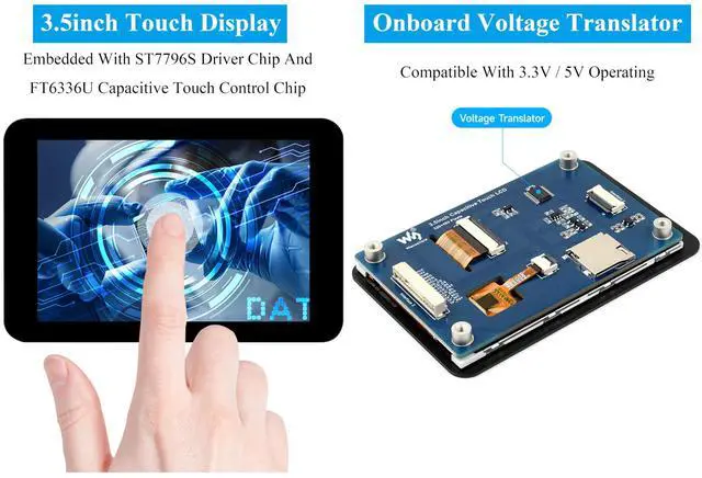 Alt view image 4 of 5 - 3.5inch Capacitive Touch Screen Compatible with Raspberry Pi 5/4B/3B+/Zero/Zero W/Zero 2W/Pico/Pico W/Pico 2/Pico 2 W/ ESP32 /Ar-duino, IPS Display 320x480 Resolution, SPI and I2C Control Interfaces