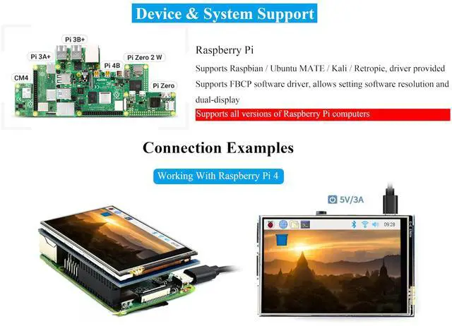 Alt view image 3 of 5 - UeeKKoo 3.5inch Touch Screen Compatible with Raspberry Pi 5/Pi 4B/3B+/3B/Zero/Pi Zero 2W/Zero W/Zero WH/CM5/CM4, 480x320 IPS Display, 160deg Viewing Angle, SPI Touch Port