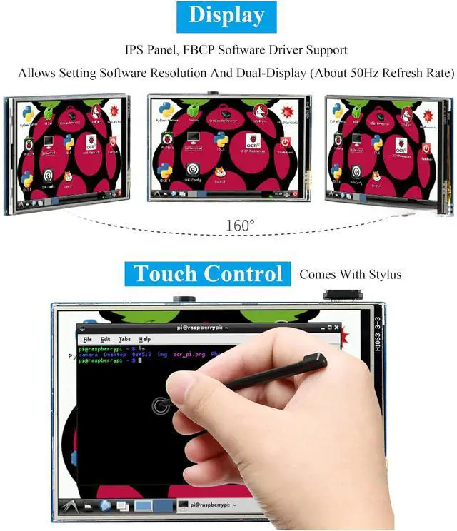 Alt view image 5 of 5 - UeeKKoo 3.5inch Touch Screen Compatible with Raspberry Pi 5/Pi 4B/3B+/3B/Zero/Pi Zero 2W/Zero W/Zero WH/CM5/CM4, 480x320 IPS Display, 160deg Viewing Angle, SPI Touch Port