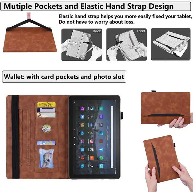Alt view image 4 of 5 - UUcovers Kindle Fire HD 10 Case 11th Generation (2021 Release) and Fire HD 10 Plus 10.1" with Stand Pencil Holder Document Card Pocket [Auto Sleep/Wake] Business Smart PU Leather Folio Cover, Brown