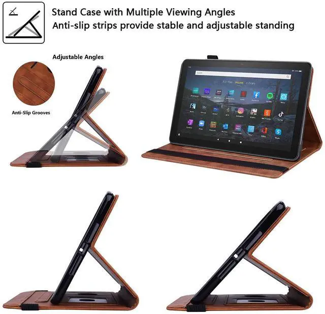 Alt view image 5 of 5 - UUcovers Kindle Fire HD 10 Case 11th Generation (2021 Release) and Fire HD 10 Plus 10.1" with Stand Pencil Holder Document Card Pocket [Auto Sleep/Wake] Business Smart PU Leather Folio Cover, Brown