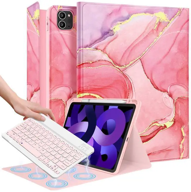Main image of Uppuppy for iPad Air 11 inch Case 2024 - Air 5th/4th Generation 10.9, Pro 11 Case with Keyboard Pencil Holder Tablet Cover Folio Women Girls Cute Marble Aesthetic for iPad Air 11 2024 (M2), Pro 11