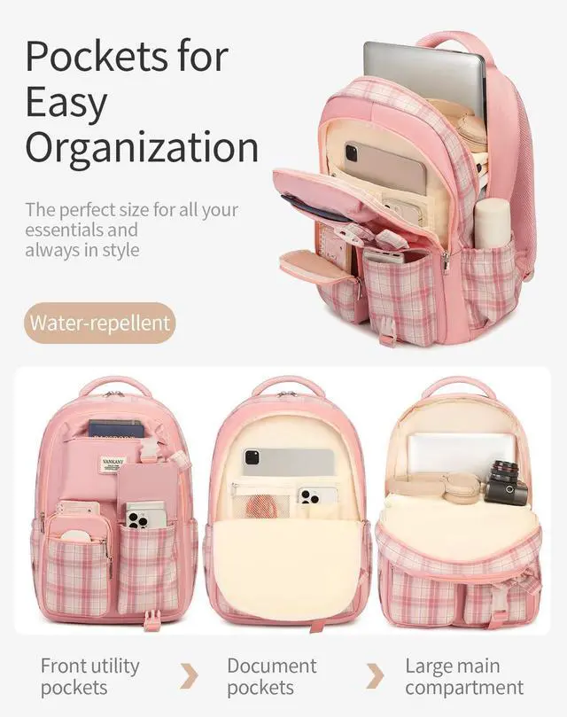 Alt view image 2 of 5 - VANKANY School Backpack for Girls, Cute Women Bookbag with Laptop Compartment for Teens College Student Mochilas Escolares para Ninas (Pink)