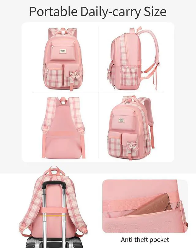 Alt view image 5 of 5 - VANKANY School Backpack for Girls, Cute Women Bookbag with Laptop Compartment for Teens College Student Mochilas Escolares para Ninas (Pink)