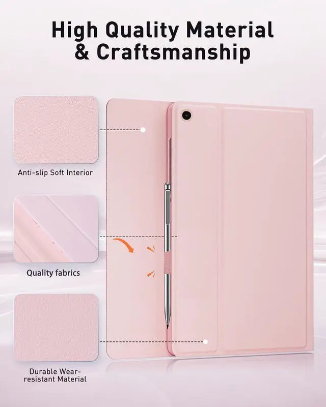 Alt view image 4 of 5 - TUNKARMOR Keyboard Case for Google Pixel Tablet 11 inch 2023, Mouse and Detachable Keyboard, PU Leather Cover Case Auto Sleep/Wake - Pink