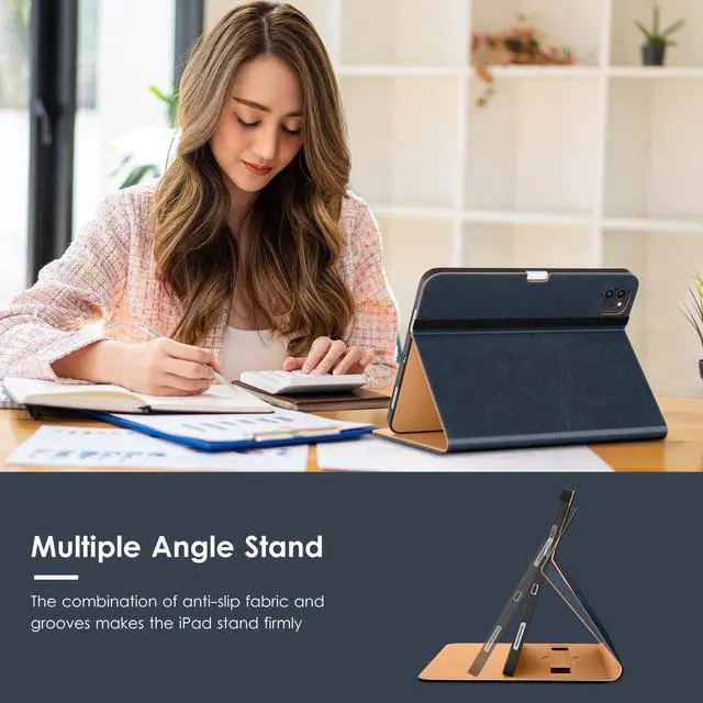 Alt view image 4 of 5 - VIKESI Case for iPad Air 13 inch (M3) 2025 / (M2) 2024,Premium Leather Folio,Apple Pencil Holder,Auto Sleep/Wake,Stand Cover - Blue