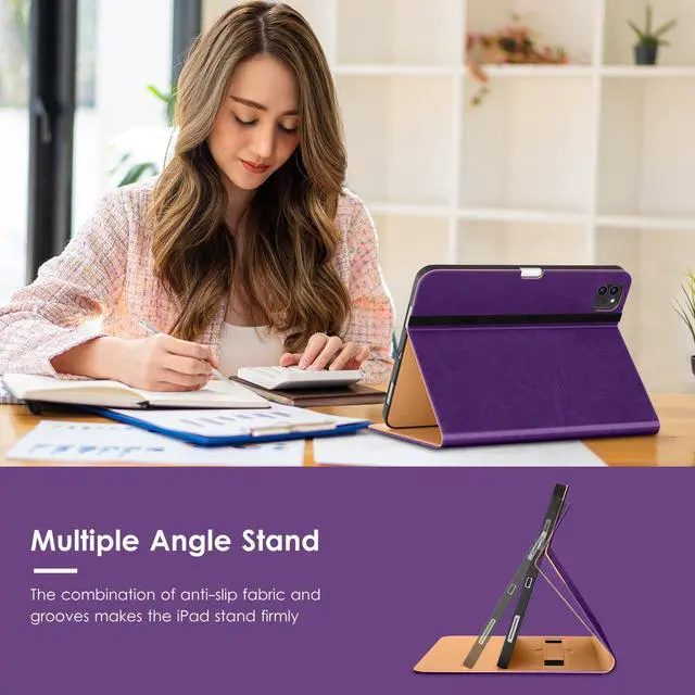 Alt view image 4 of 5 - VIKESI Case for iPad Air 13 inch (M3) 2025 / (M2) 2024,Premium Leather Folio,Apple Pencil Holder,Auto Sleep/Wake,Stand Cover - Dark Purple