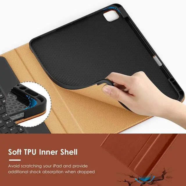 Alt view image 4 of 5 - VIKESI Keyboard Case for iPad Pro 13-inch M4 Released in 2024, Premium Leather Smart Cover, Built-in Breathing Light, Function Row, Pencil Holder, Card Slots - Brown