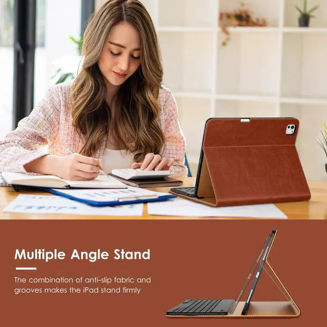 Alt view image 5 of 5 - VIKESI Keyboard Case for iPad Pro 13-inch M4 Released in 2024, Premium Leather Smart Cover, Built-in Breathing Light, Function Row, Pencil Holder, Card Slots - Brown