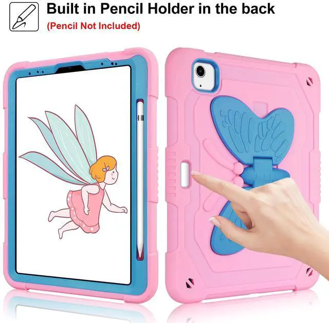 Alt view image 5 of 5 - for iPad Air 5th/4th Generation Case with Screen Protector,iPad Pro 11 Inch Case Butterfly Stand Strap Cute Dolls Pencil Holder Kids Hard Cover for iPad Air 4th 5th 10.9/iPad Pro 11 2022-Pink Blue
