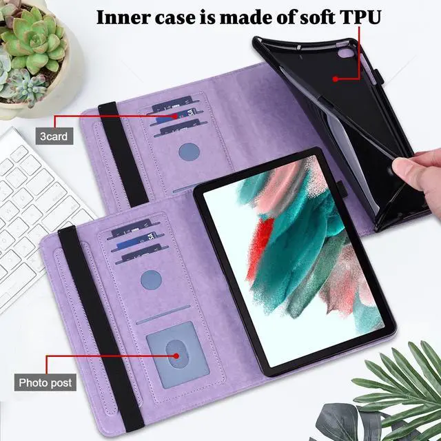 Alt view image 3 of 5 - VODEFOX for Kindle Fire HD 10 Case 9th/7th/5th Generation 10.1 Inch (2019/2017/2015),Embossed Lace Flower PU Leather Folio Wallet Shockproof Cover with Pen Holder Elastic Band 10.1" - Purple