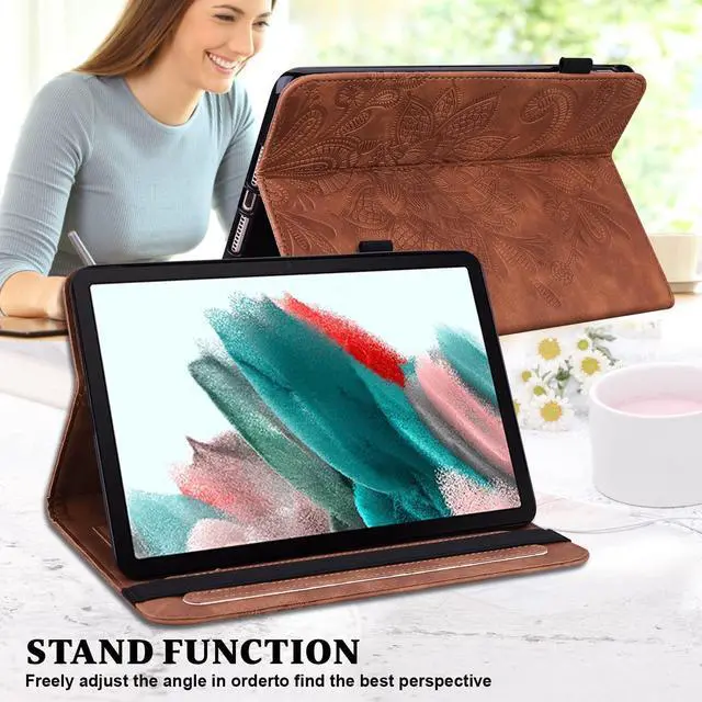 Alt view image 4 of 5 - VODEFOX Case for  Kindle Fire HD 8 Tablet & 8 Plus Tablet(12th/10th Generation,2024/2022/2020),Lace Floral Embossed PU Leather Stand Case Folding Stand Protective Cover - Brown