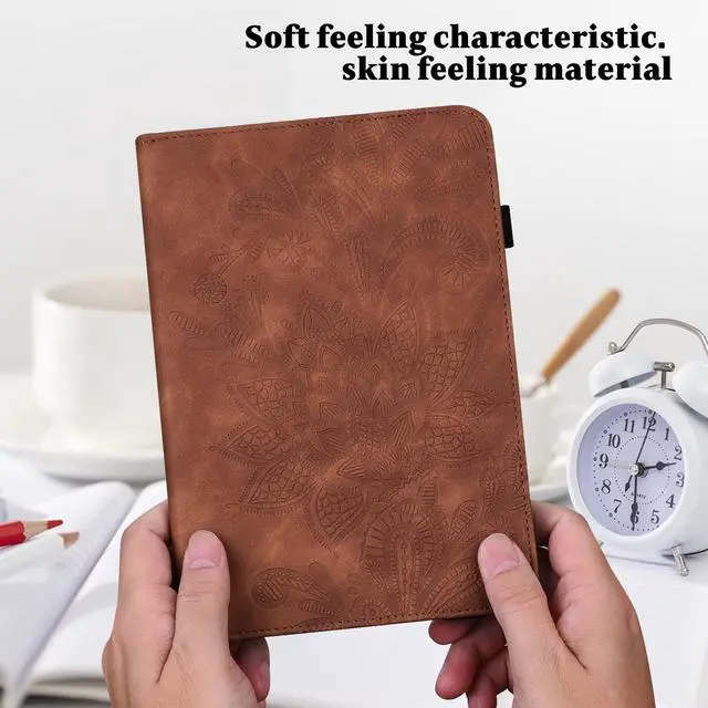 Alt view image 5 of 5 - VODEFOX Case for  Kindle Fire HD 8 Tablet & 8 Plus Tablet(12th/10th Generation,2024/2022/2020),Lace Floral Embossed PU Leather Stand Case Folding Stand Protective Cover - Brown