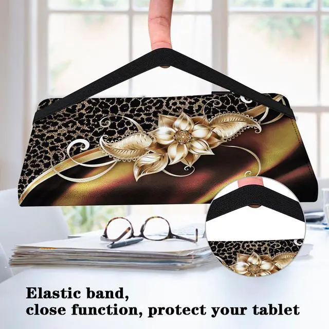 Alt view image 5 of 5 - VODEFOX for Kindle Fire HD 10 Case 9th/7th/5th Generation 10.1 Inch (2019/2017/2015),PU Leather Folio Wallet Shockproof Cover with Pencil Holder Elastic Band 10.1" - Metallic Flower