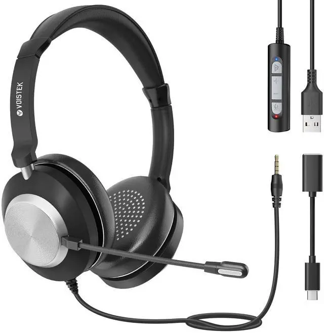 Main image of Voistek USB Headset with Microphone for Laptop PC, Wired On Ear Computer Headphones with Noise Cancelling Mic,in-line Control for Work, Office, Teams, Zoom, Skype, Online Class