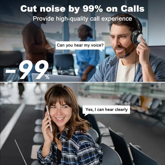 Alt view image 3 of 5 - Voistek USB Headset with Microphone for Laptop PC, Wired On Ear Computer Headphones with Noise Cancelling Mic,in-line Control for Work, Office, Teams, Zoom, Skype, Online Class