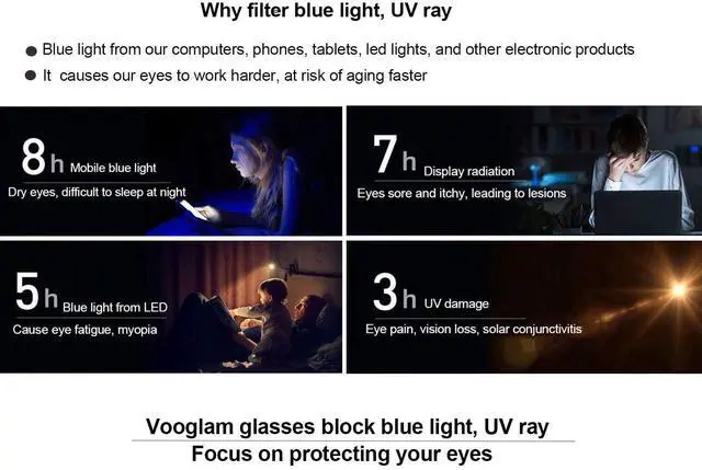 Alt view image 3 of 5 - VOOGLAM Square Blue Light Glasses for Women Anti Eyestrain Dry Eyes Computer Phone TV Eyewear Black Faustyna GJGA282042-01