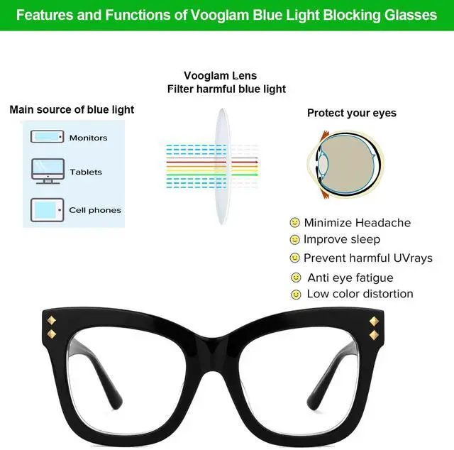 Alt view image 4 of 5 - VOOGLAM Square Blue Light Glasses for Women Anti Eyestrain Dry Eyes Computer Phone TV Eyewear Black Faustyna GJGA282042-01