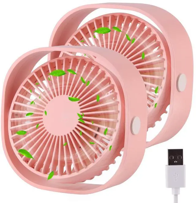 Main image of warrita 2 Pieces USB Desk Fans Small Quiet, 3 Speeds Portable Table Fan, 360degRotatable Mini Desk Fan, Five-bladed Turbo Blade, 3.9 Feet Powered by USB with Anti-slip Pad - Pink