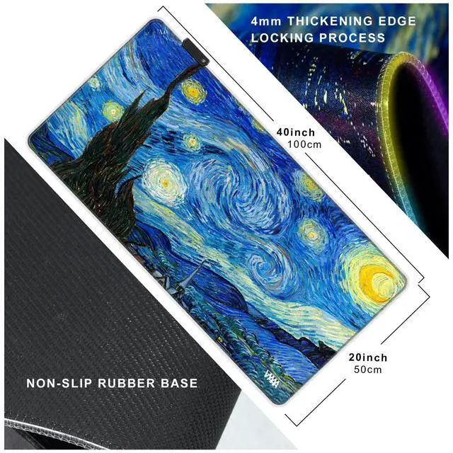 Alt view image 2 of 5 - Vyaaa 40" x 20" RGB Gaming Mouse Pad, XXL LED Desk Mat with 9 Light-Up Modes, Smooth Surface & Non-Slip Rubber Base for Gaming/Office/Home (Starry Night)