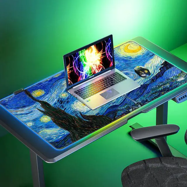 Alt view image 5 of 5 - Vyaaa 40" x 20" RGB Gaming Mouse Pad, XXL LED Desk Mat with 9 Light-Up Modes, Smooth Surface & Non-Slip Rubber Base for Gaming/Office/Home (Starry Night)