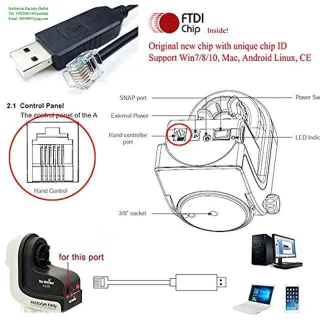 Alt view image 3 of 5 - Washinglee RJ12 Control Cable for Skywatcher AZ-GTI and AZ-GTE, for Computerized Alt-Az Tracking Mount (6 FT / 1.8M)
