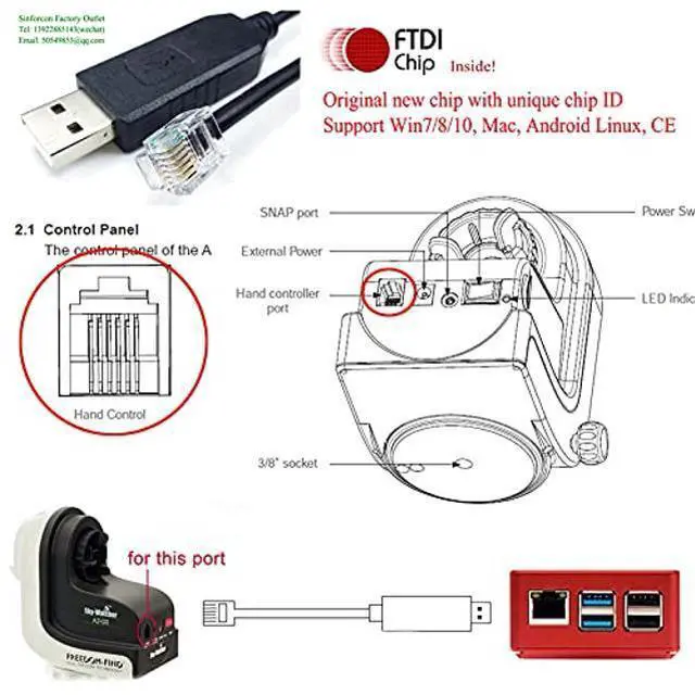 Alt view image 5 of 5 - Washinglee RJ12 Control Cable for Skywatcher AZ-GTI and AZ-GTE, for Computerized Alt-Az Tracking Mount (6 FT / 1.8M)