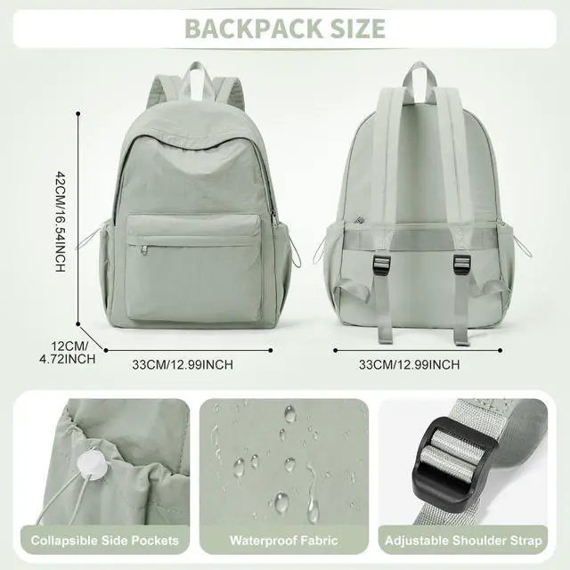 Alt view image 2 of 5 - WEPOET Simple School Backpack For Women Men Aesthetic Medium Backpack Lightweight Casual Daypack College Backpacks Cute Bookbag for Teens Girls Boys Basic Bagpack(Green)