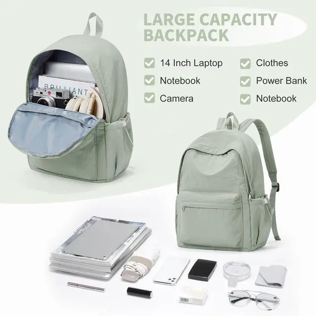 Alt view image 3 of 5 - WEPOET Simple School Backpack For Women Men Aesthetic Medium Backpack Lightweight Casual Daypack College Backpacks Cute Bookbag for Teens Girls Boys Basic Bagpack(Green)